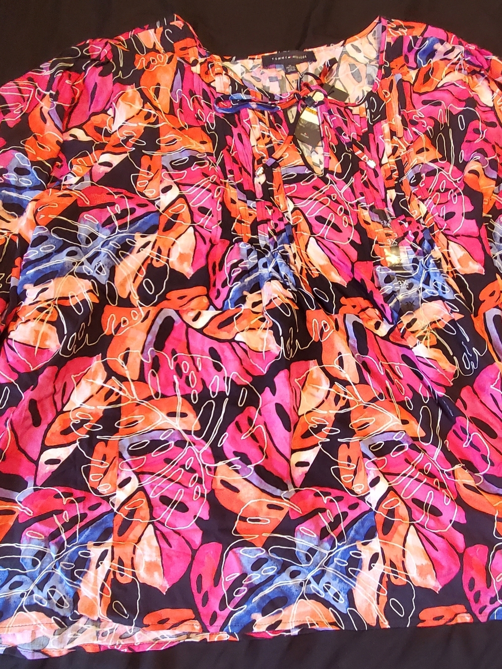 Tommy Hilfiger Women's Tropical Leaf Tie-Neck Cover-Up - Pink, Orange, Blue